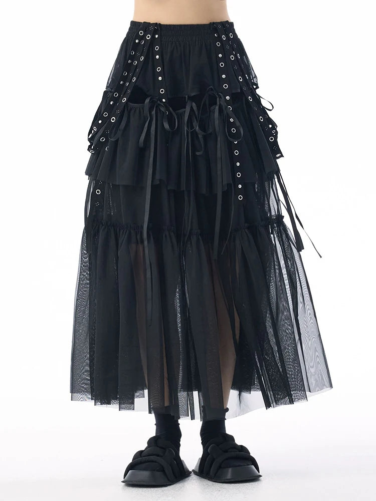 Midi Skirt - High Elastic Waist - Cotton Polyester - Coffee | KIMLUD