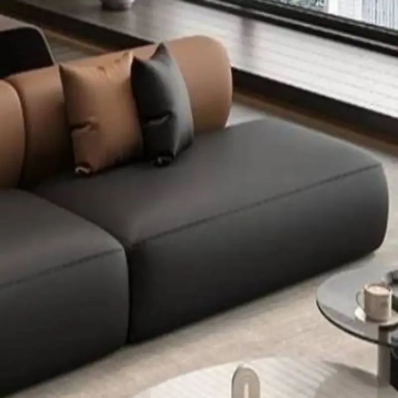 Leather Solid Curved Nordic Sofas — Black | KIMLUD
