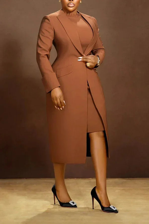 Two Piece Dress Set – Blazer Coat And Long Dress Set – Knitted | KIMLUD