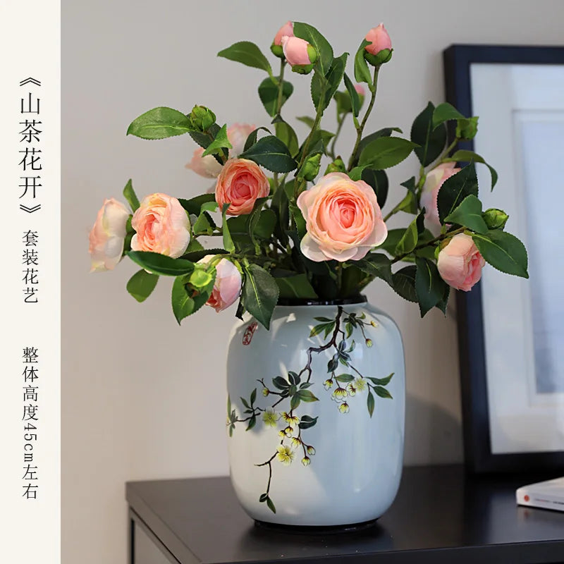 Chinese ceramic vase ornament, living room entrance floral art, home hydroponics creative simple round housewarming gift flower