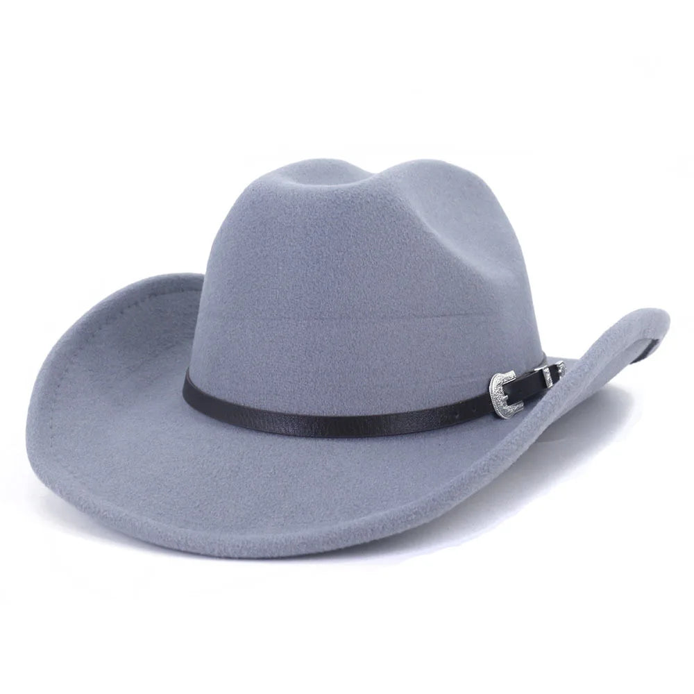 Felt Western Cowboy Hat With Black Belt — Black | KIMLUD