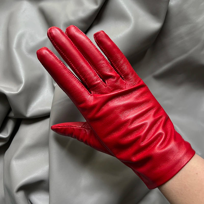 Leather Gloves Genuine Lambskin Short Black | KIMLUD