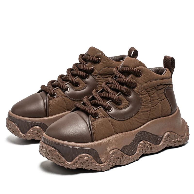 Chunky Sneaker Men Designer Winter Plush Warm Punk Board Shoes Fashion Casual Leather Height Increased Flat Platform Sport Shoes