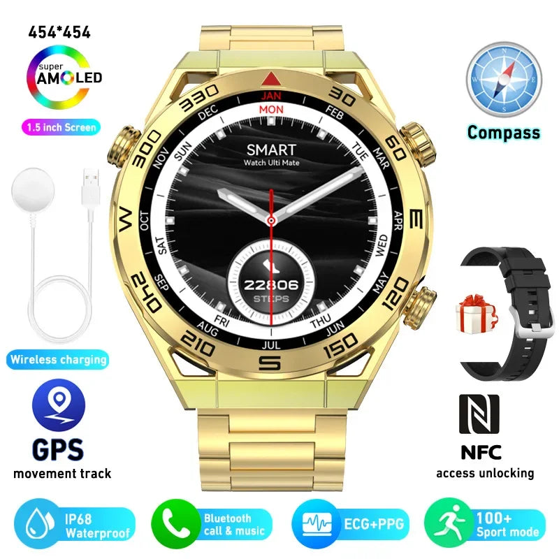 2025 New NFC Smartwatch Men Bluetooth Call GPS Tracker Motion Fitness Wireless Charge Waterproof  Watches For iPhone Android