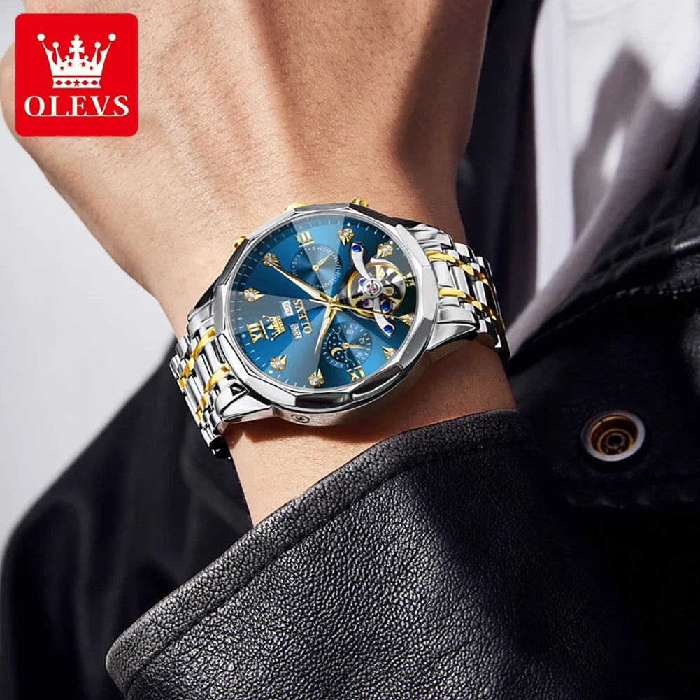 OLEVS 6621 Men Watch Top Brand Moon Phase Watch for Men Dual Calendar Display Original Watches NEW
