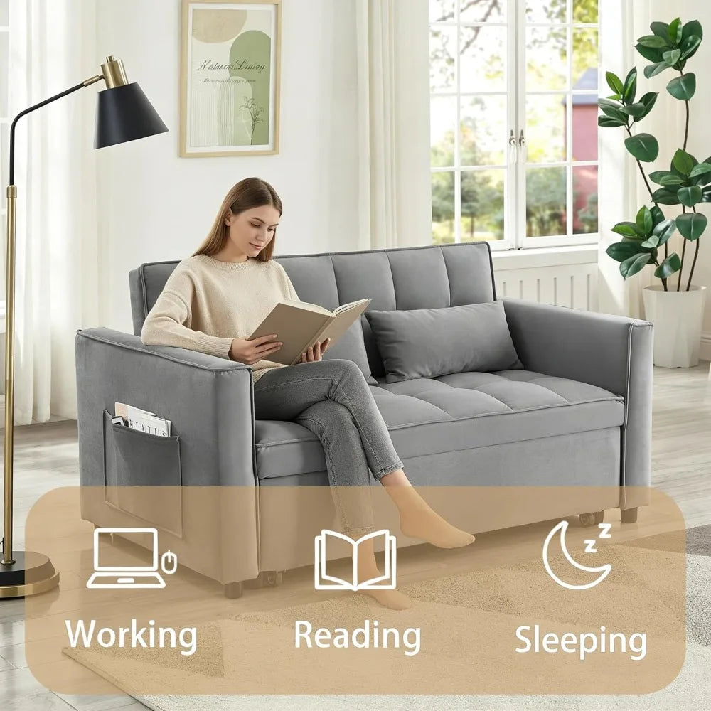 Velvet Sleeper Sofa Bed 70 Inch With Adjustable Back And Storage — Black | KIMLUD
