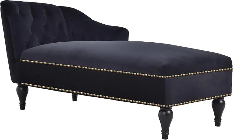 58" Velvet Chaise Lounge,Button Tufted Right Arm Facing Lounge Chair with Nailhead Trim & Solid Wood Legs for Living Room or Off