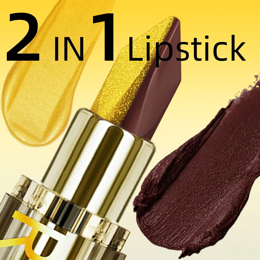 Two tone Color Metallic Lipstick Glitter Shimmer Lip Liner Pen Matte Velvet Finish High Pigment  Smooth Lip Tint Korean Makeup