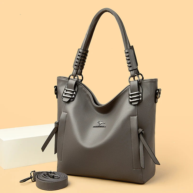 PU Leather Tote Bag Large Capacity — Soft Ivory | KIMLUD