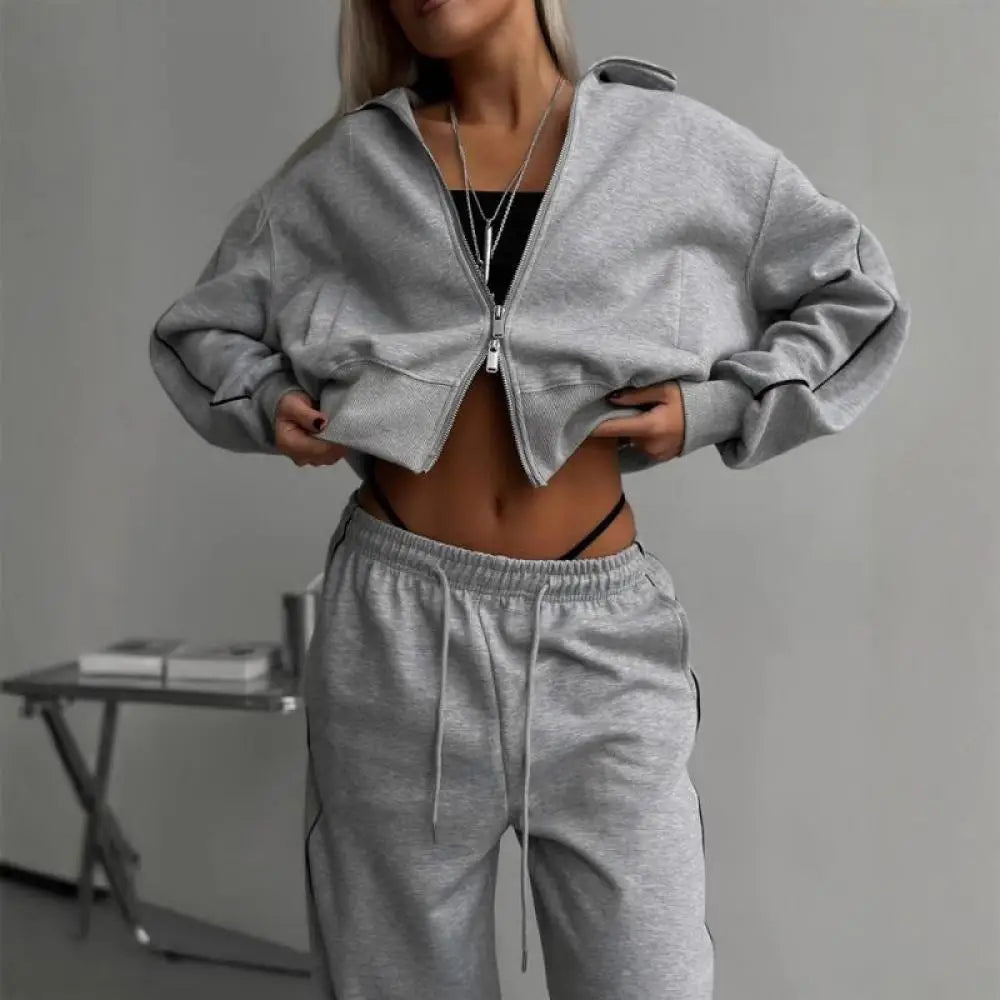 Casual Fashion Suit Ladies Zipper Cardigan Jacket Sports Tether Trousers Two-Piece Ladies Street Style Suit