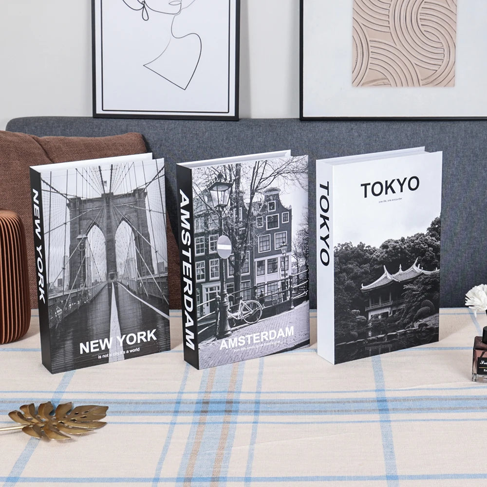 Foldable Faux Books Three-Piece Set for Couture Coffee Table Decor — Black | KIMLUD