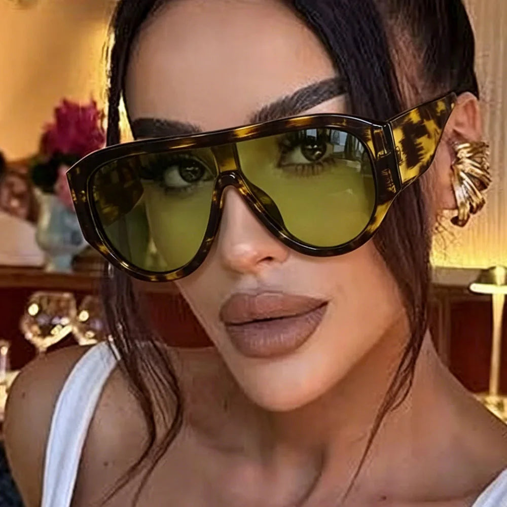 Sunglasses Retro Big Frame Oval Plastic Leopard Print | KIMLUD