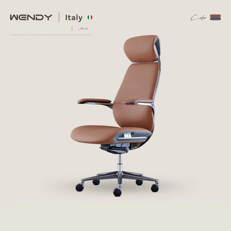 Leather Executive Office Chair With Ergonomic Back Support And Five Star Alloy Base — Cream Beige | KIMLUD