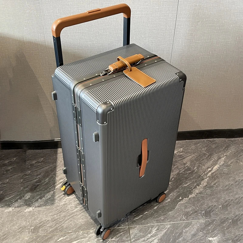 Aluminum-Frame Carry-On Suitcase Wide-Handle — Black | KIMLUD