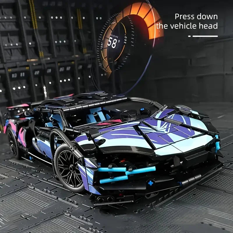 1690 Colorful Cyber Sports Car Building Block Set / Fashionable Design Eye-Catching Door Title/Difficulty DIY Car Model Display/