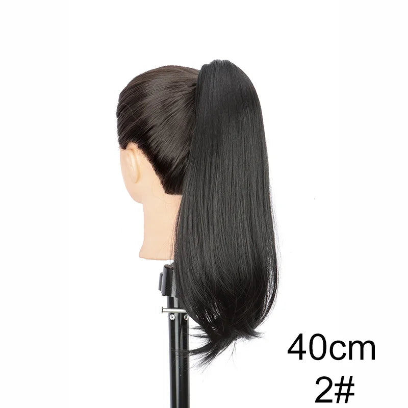 Clip-In Ponytail Extension – 40/50cm Length – High Temperature Fiber – Black Brown | KIMLUD