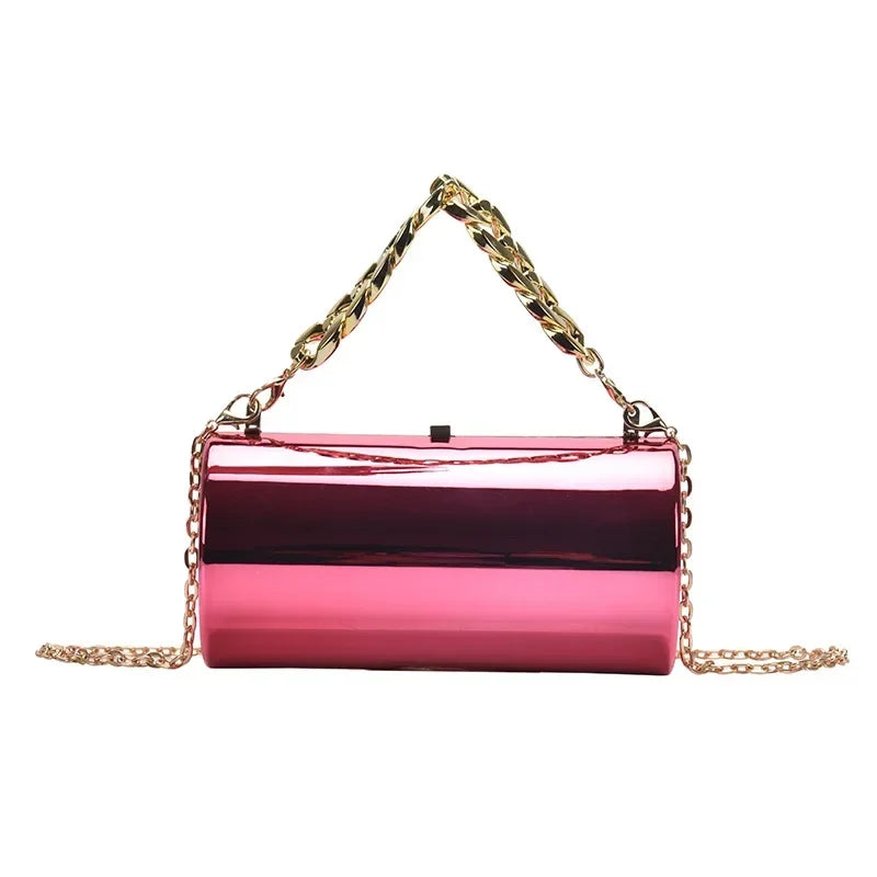 Metallic Cylinder Mini Box Clutch Purse — Gold | KIMLUD