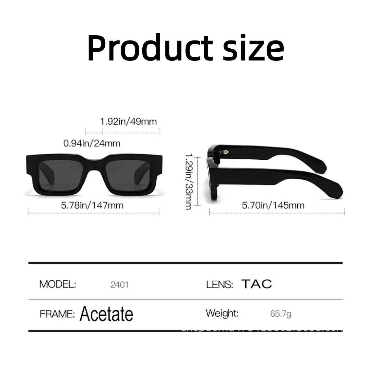 Square Polarized Sunglasses Original Acetate Frame — Black | KIMLUD