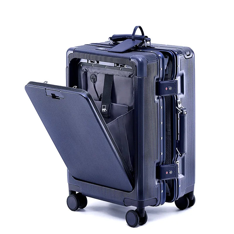 Front opening aluminum frame luggage box, women's universal wheel luggage, men's wide luggage, 24 inch password boarding box