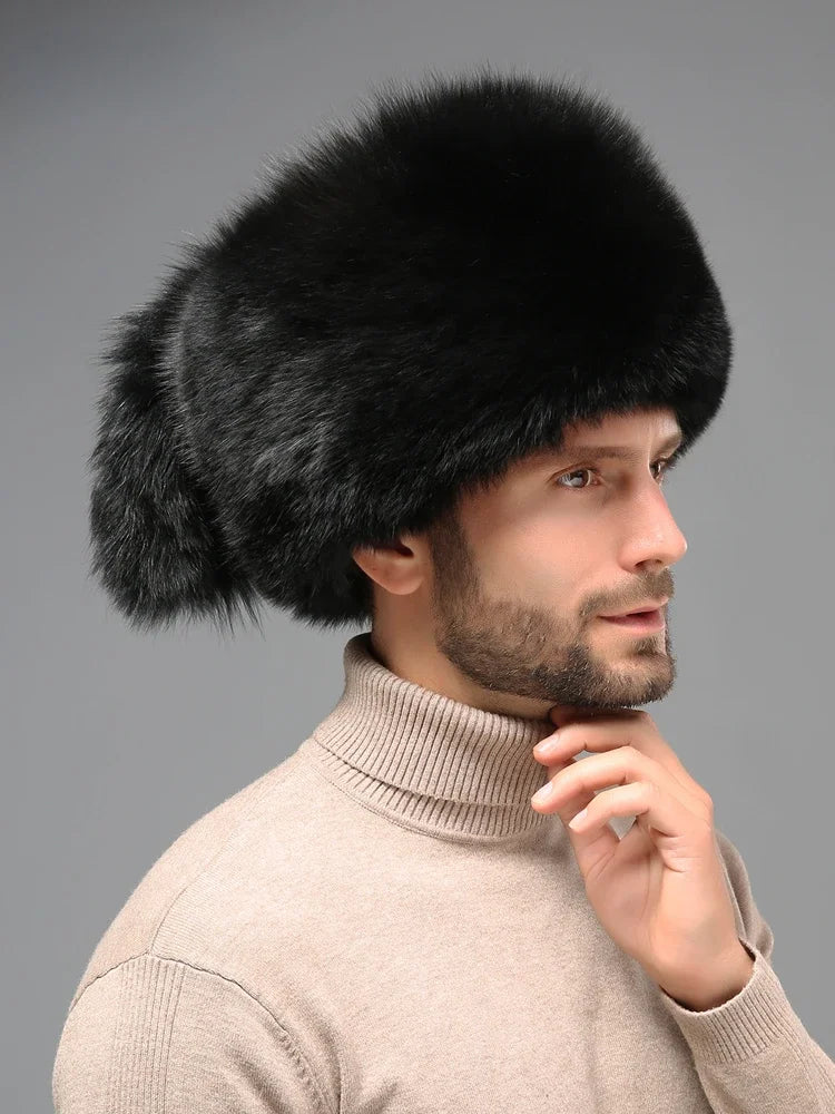 2024 Unisex Real Fox Fur Beanies Hat Mongolian Hat Unique Process Fox Tail Design Luxury Winter Warm Hats For Fashion Bomber Hat