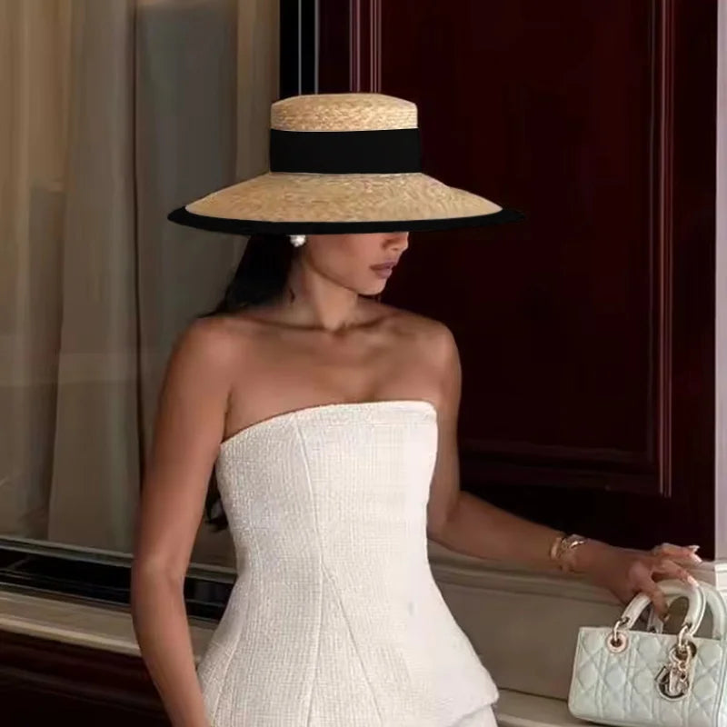 Sun Hat Straw Hepburn Silhouette Wide Brim — Natural | KIMLUD