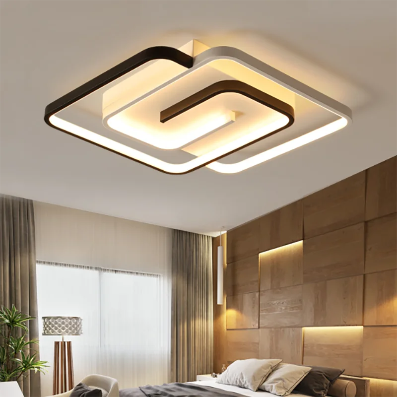 KIMLUD, Bedroom Led Chandelier Light Black White Square Modern Ceiling Lamp Attic Living Room Dining Kitchen Interior Fixture, KIMLUD Womens Clothes