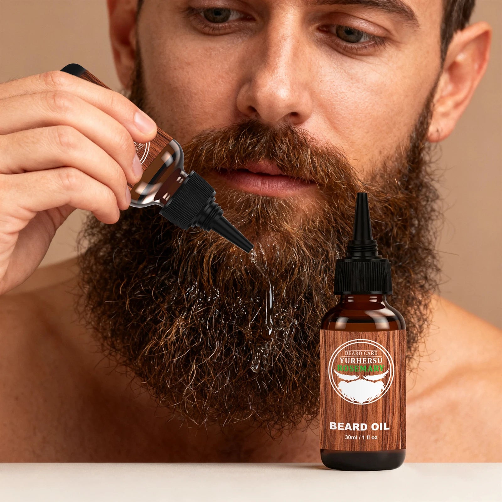 Organic Rosemary Jojoba Beard Oil - Lightweight, Non-Greasy, Woodsy Scent - For Dry, Coarse Beard Care 30ml