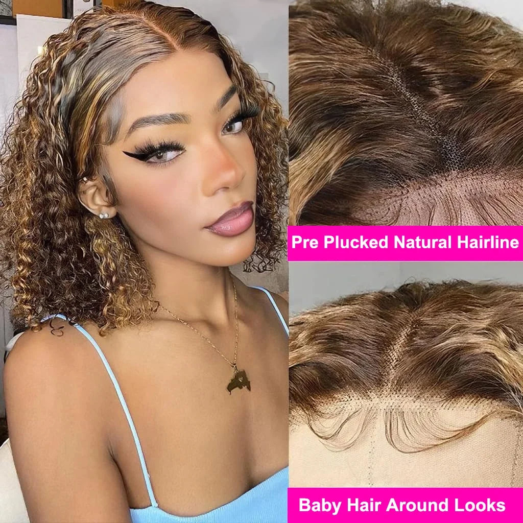 Bob Wig - Deep Curly Highlight - 100% Human Hair - 4/27 | KIMLUD
