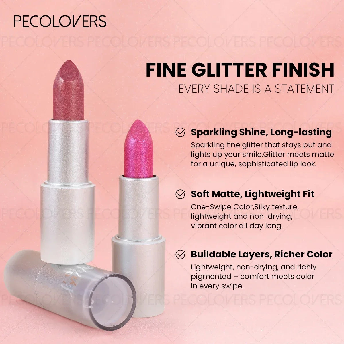 Pearlescent Glitter Lipstick Long-Lasting Shine With Sparkling Finish — Iridescent | KIMLUD