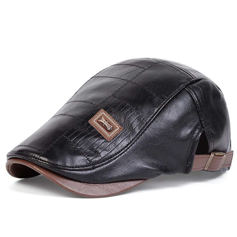 PU Leather Newsboy Cap Retro British Painter Hat — Black | KIMLUD