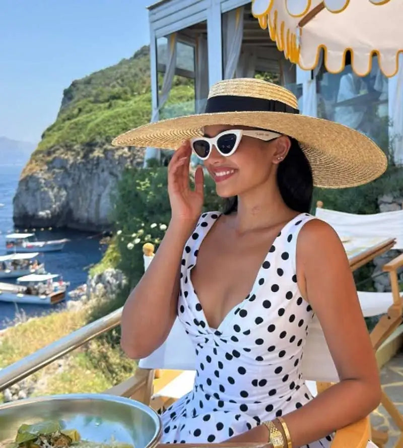 Ribbon Boater Straw Hat Sun Protection — Natural | KIMLUD