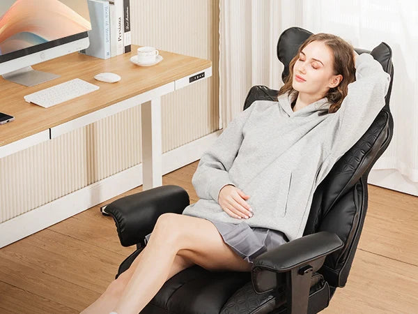 Office Chair Ergonomic Leather High Back Gaming Chair with Footrest, Adjustable Armrests