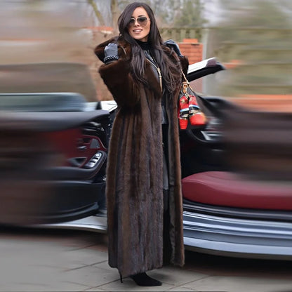Hooded Coat – Faux Mink Fur – Man-Made Fiber – Dark Brown | KIMLUD