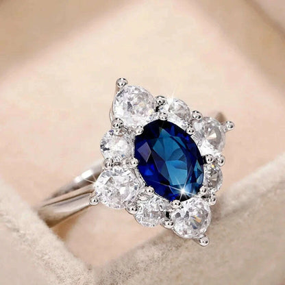 KIMLUD, CAOSHI Luxury Blue Crystal Stone Rings with Tiny Flower Cubic Zirconia Pretty Women's Jewelry Elegant Engagement Accessories, KIMLUD Womens Clothes