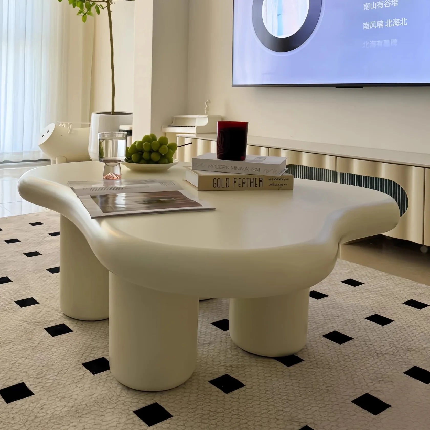 Minimalist Nordic Wood Coffee Table With Cloud-Inspired Silhouette And Soft Finish — Cream | KIMLUD