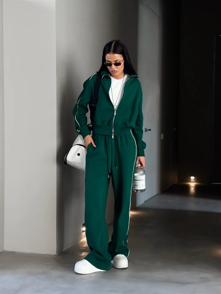 Casual Fashion Suit Ladies Zipper Cardigan Jacket Sports Tether Trousers Two-Piece Ladies Street Style Suit