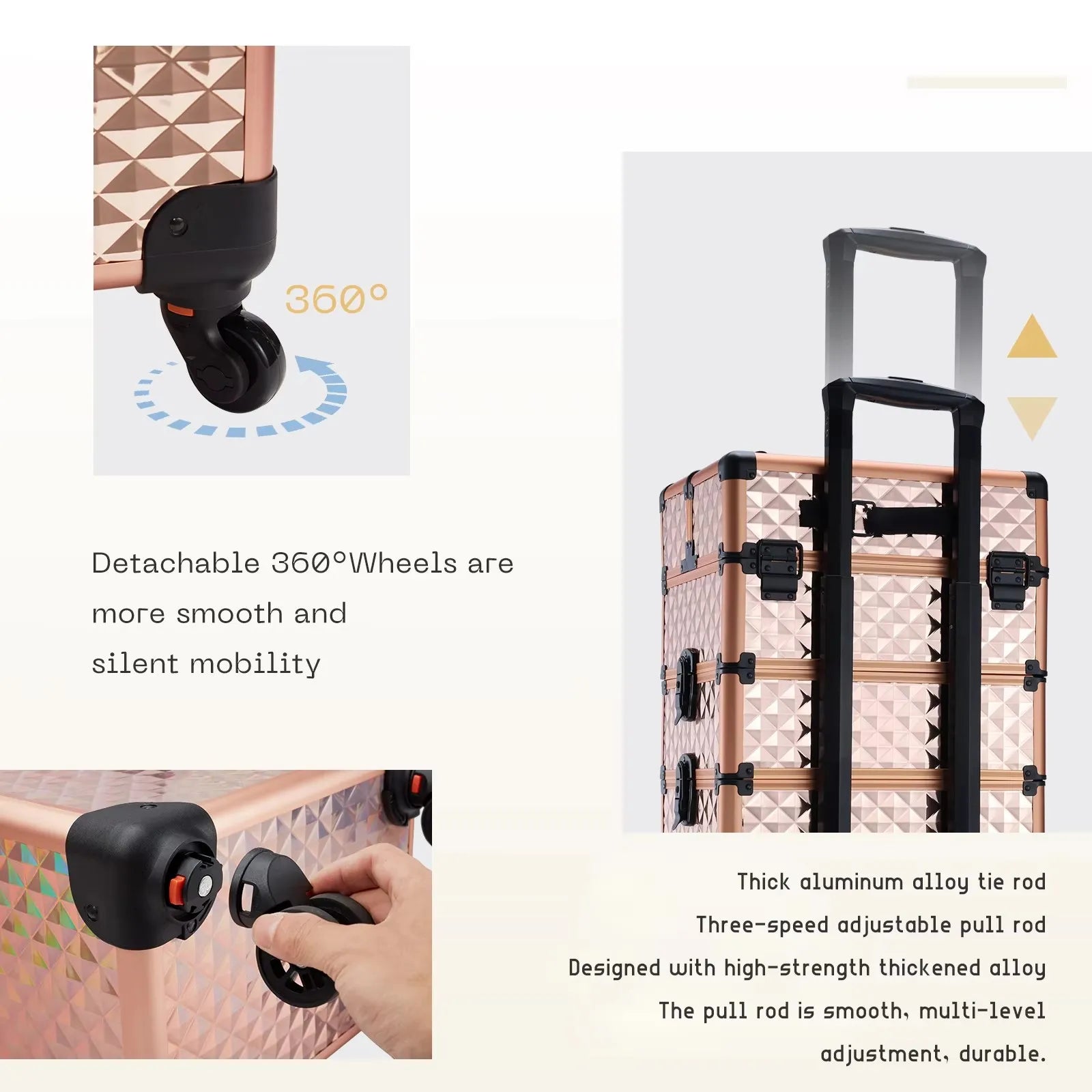 Rolling Makeup Train Case Cosmetic Trolley 4 in 1 Large Capacity Makeup Travel Case with Key  Wheels Salon Barber Case Traveling