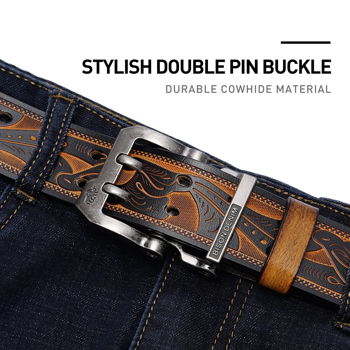 Split Leather Belt Vintage Pin Buckle 3.8 Cm Wide For Men — Black Coffee | KIMLUD