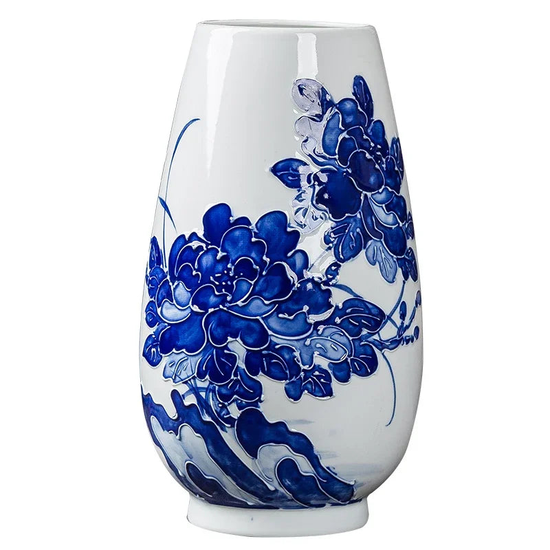Jingdezhen-Chinese Blue and White Porcelain Flower Vase, Wealthy Bamboo, Living Room Desktop, Bloom Decoration, Hot, New