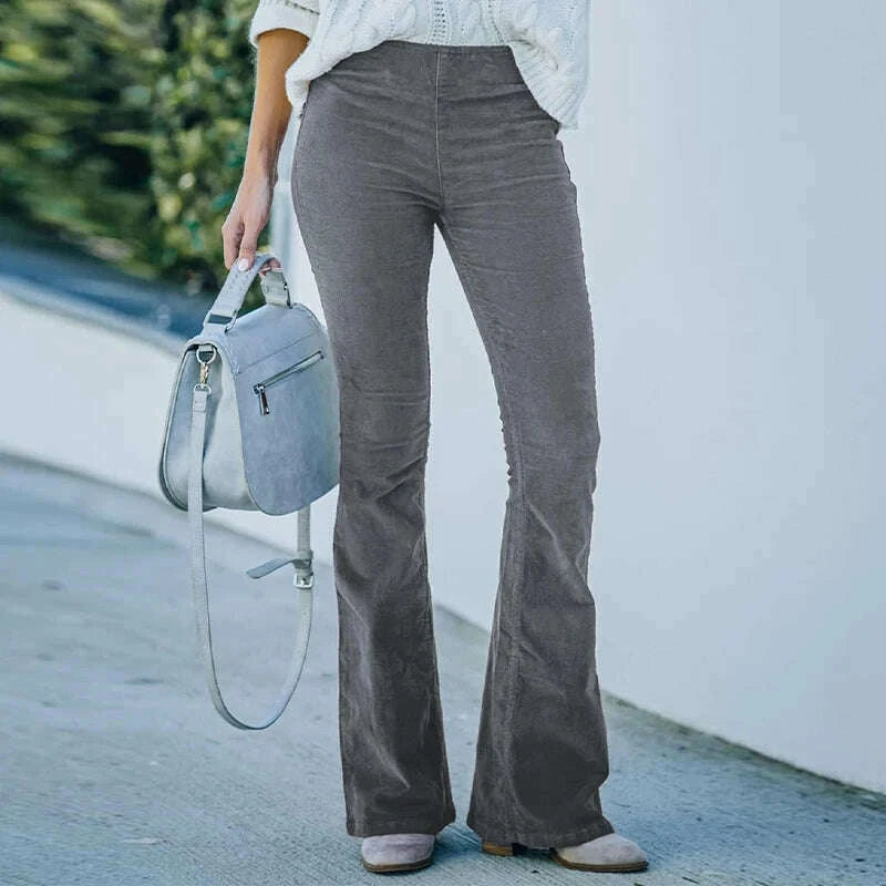 KIMLUD, Women High Waist Flared Pants Vintage Elegant Velvet Pants Aesthetic Sexy Skinny Trousers Lady Corduroy Elastic Waist Pants, KIMLUD Womens Clothes