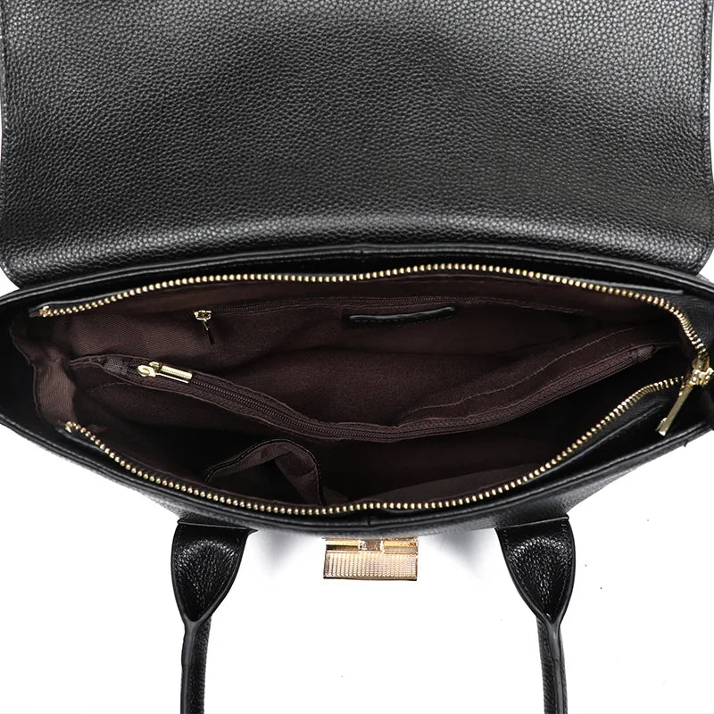 Genuine Leather Briefcase Large-Capacity — Black | KIMLUD