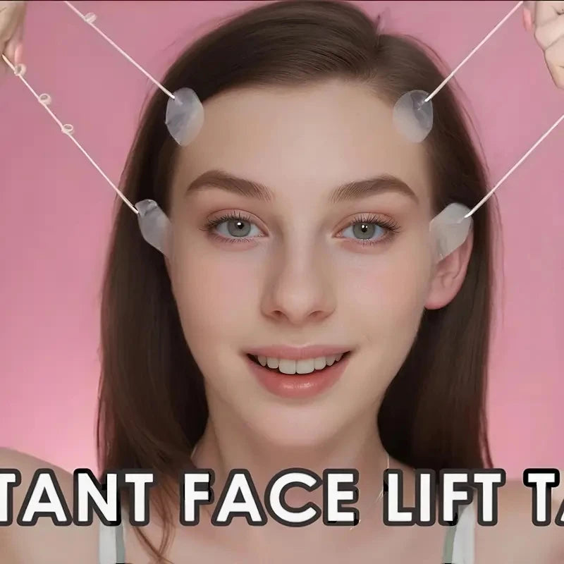 Invisible Face Lift Tape and Band Set, 18 Pcs Hypoallergenic Clear Lifting Patches with 4 Adjustable Elastic Straps