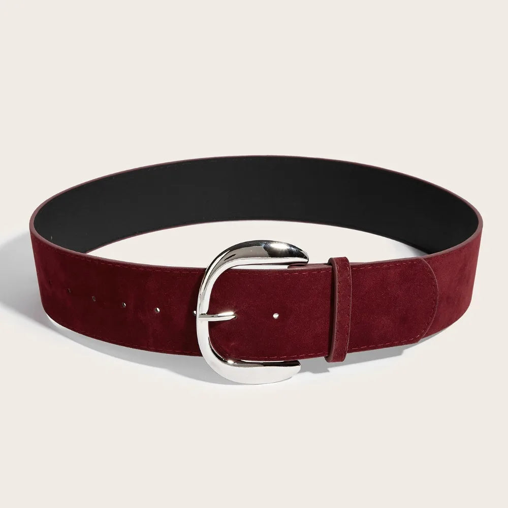 Suede Leather Wide Belt Pin Buckle — Black | KIMLUD