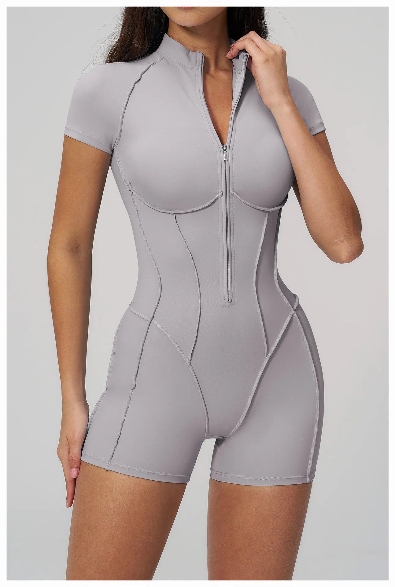 Performance Stretch Jersey Zippered Yoga Bodysuit Short Sleeves For Studio To Street — Red | KIMLUD