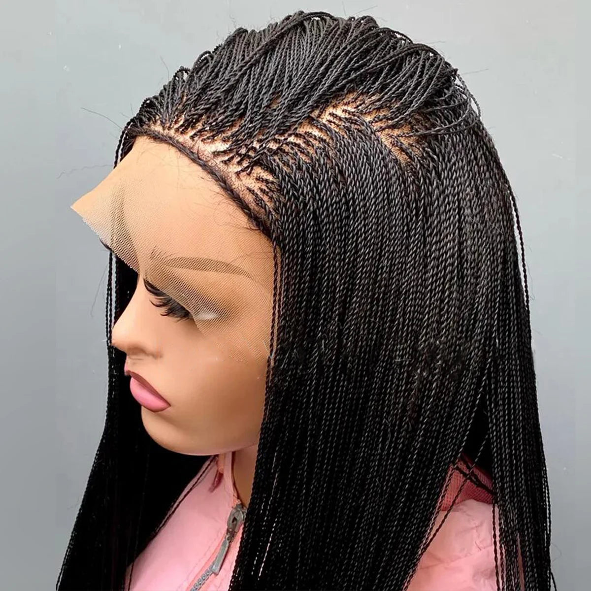 Lace Front Wig – Micro Twist Braids – Kanekalon – 1B Black | KIMLUD