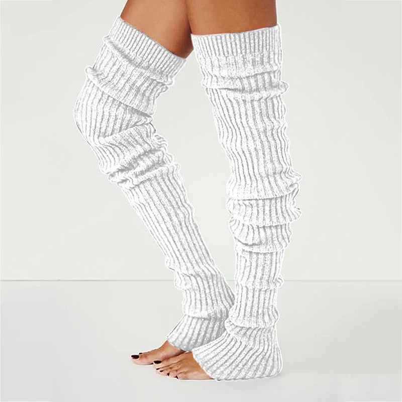 Knitted Cotton Blend Leg Warmers Knee High — Black | KIMLUD
