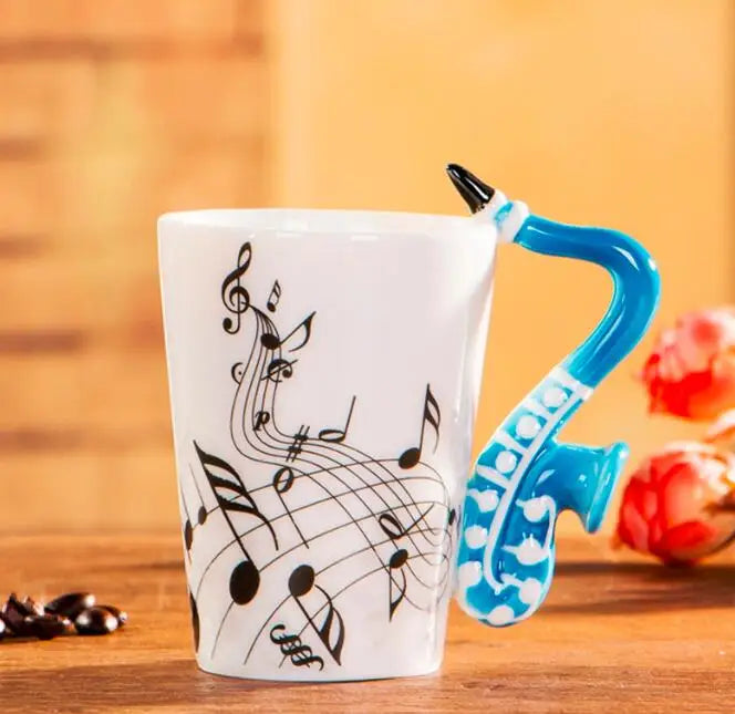 Ceramic Music Mug With Guitar Handle — White | KIMLUD
