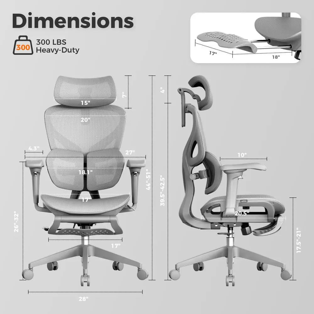 High-Back Mesh Ergonomic Office Chair — Gray | KIMLUD