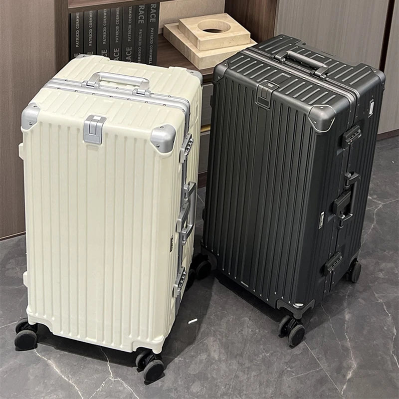 Aluminum Frame Suitcase 36 Inch Large Capacity — Silver | KIMLUD