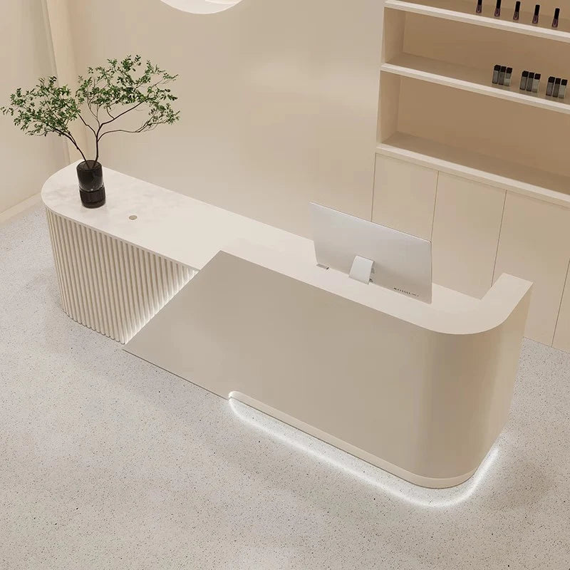 Industrial Modern Reception Desk Sculpted For Beauty Salons — White | KIMLUD